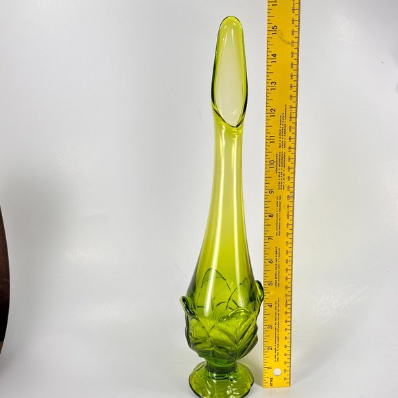 Vintage Viking Swung Glass Vase Avocado Green Epic Leaf Retro 7608 - Picture 12 of 16